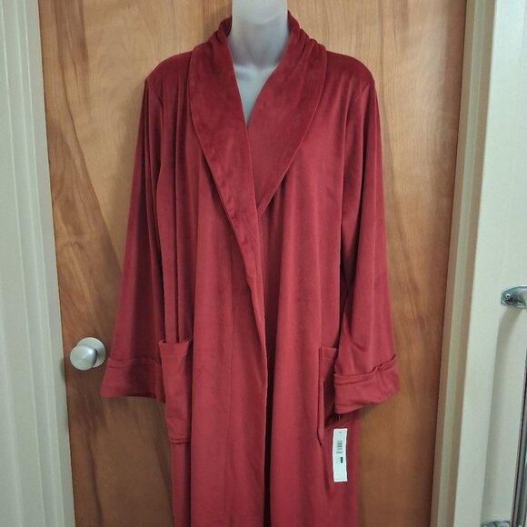 Midnight by Carole Hochman plush Robe Burgundy Red Large midi NWT missing belt L - Picture 1 of 8